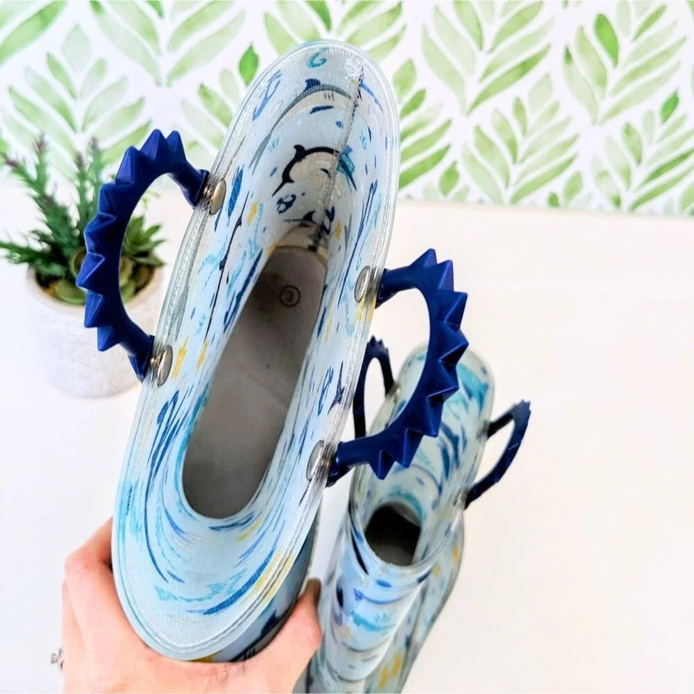 Boys Waterproof Rain Boots Shark Design Blue